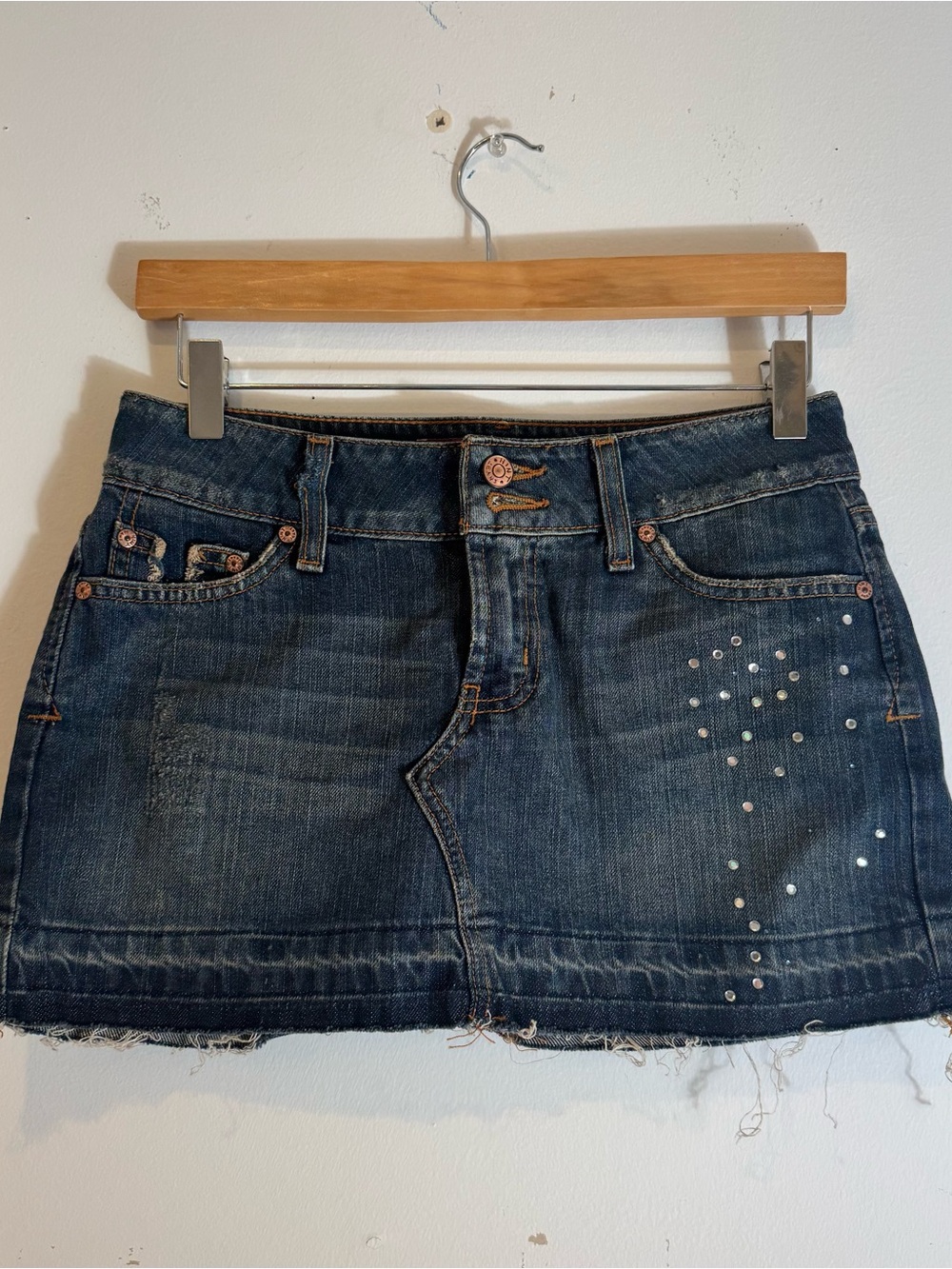 Vintage Dark Blue Denim Mini Skirt with Sequins